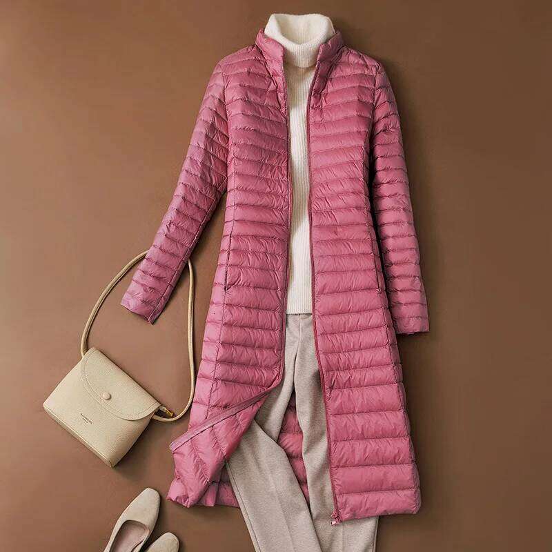 Woman's Ultra Light Jackets Stand Collar Slim Knee Length White Duck Coats Women Down Parkas Lady Overcoats