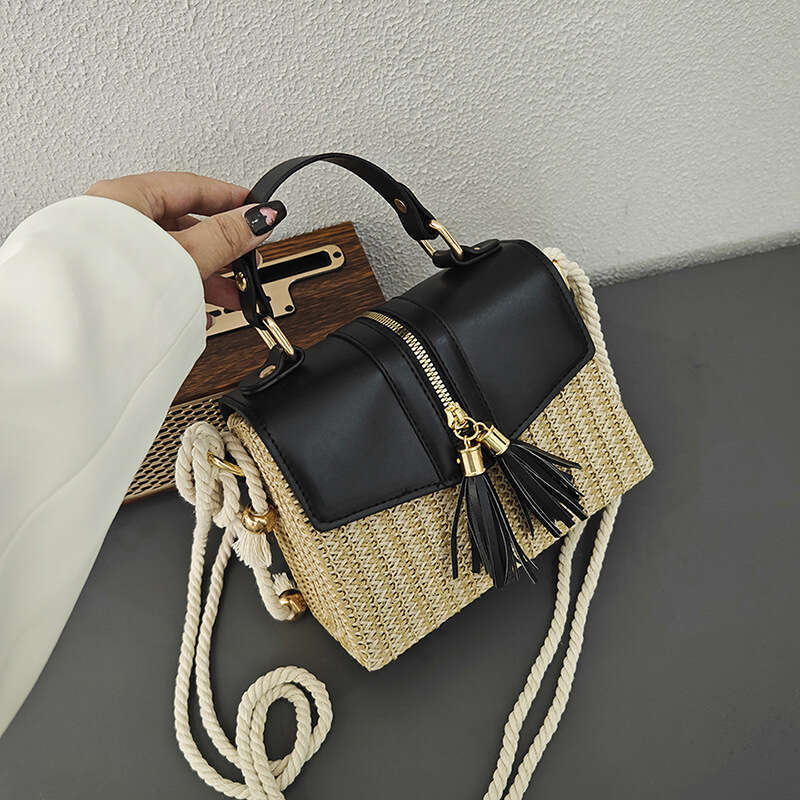 Summer Fashion High-End Color-Block Woven 2024 Stylish Patchwork Handbag Shoulder Bag GUHUISHU