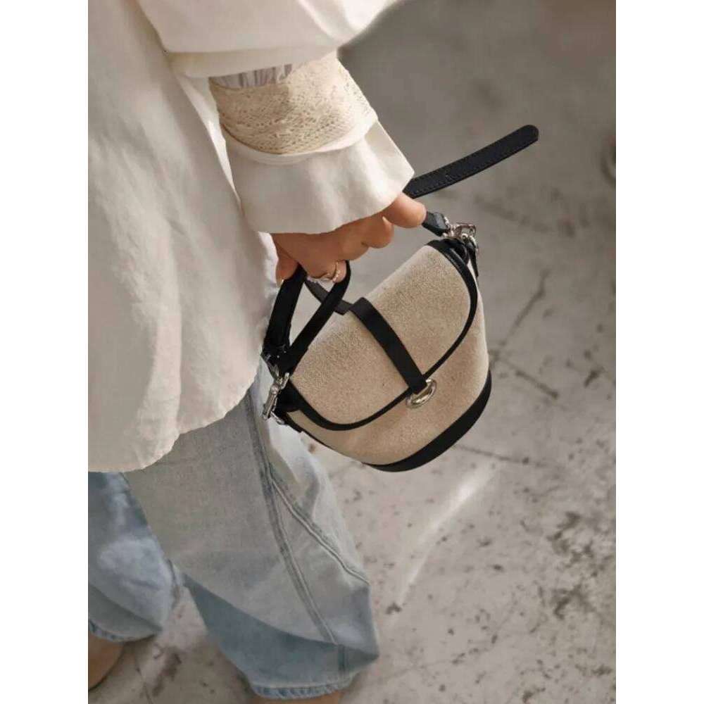 Summer Designer Cow Splicing Cotton Linen Women Canvas Bucket Casual Fashion Ladies Strap Shoulder Bag Small Flap Crossbody 2025/06/10