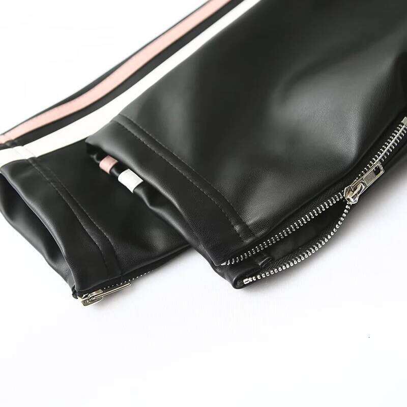 Woman's Street Style Faux Leather Cool Bow Coat Sweet Retro Lapel Long Sleeves PU Jacket Streetwear Zipper Outerwear