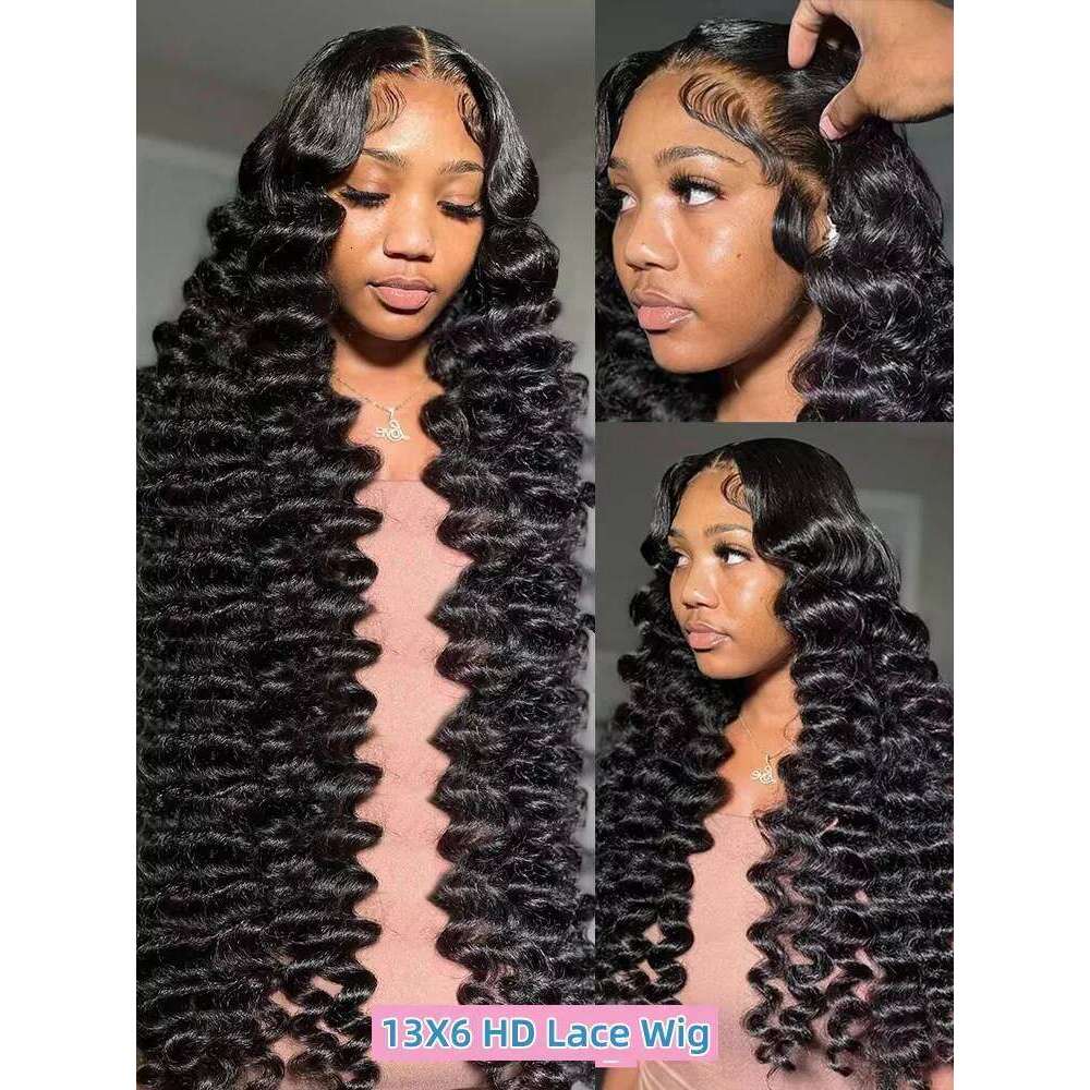 30 Inch Loose 13x6 HD Front Human Hair Brazilian 250% Water Deep Wave Wigs 13x4 Lace Frontal Wig For Women