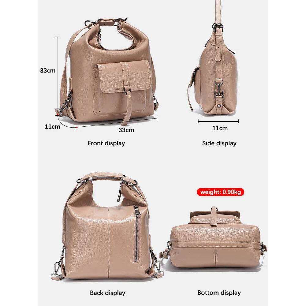 Zency Fashion Women Shoulder Bag 100% Genuine Leather Large Capacity Handbag Multifunction Use Satchel Crossbody Messenger Purse