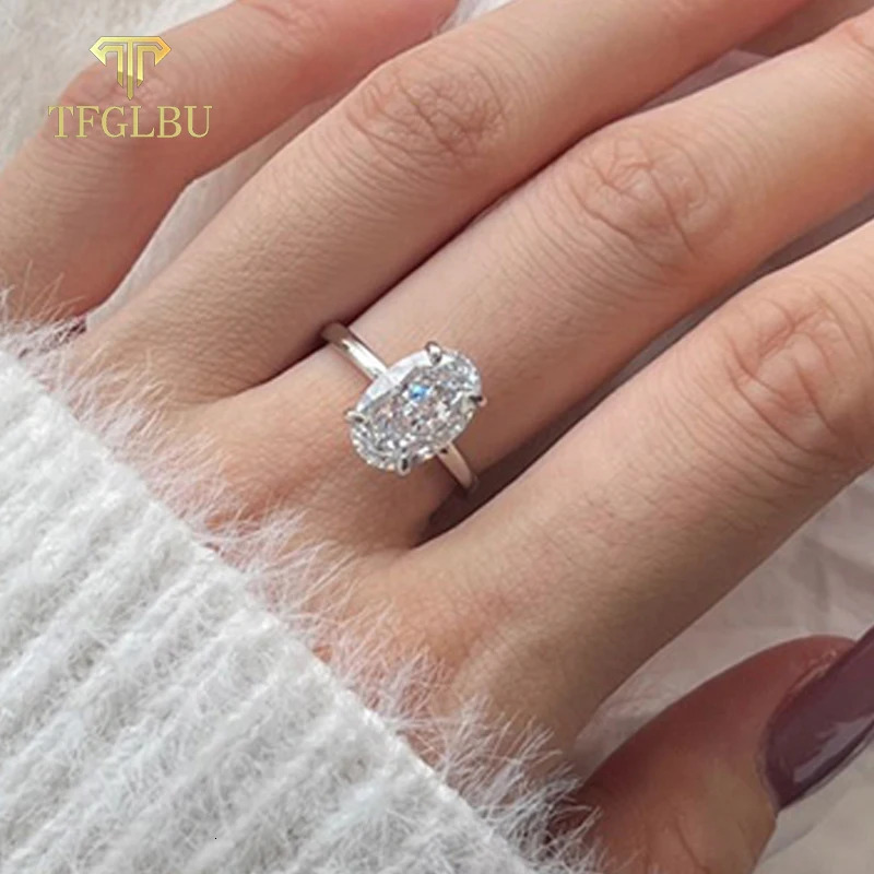 TFGLBU 4.5CT All Diamond Ring for Women Oval Cut Bridal Sets Solitaire 18k Plated Wedding Promise Band 925 Silver GRA 250610