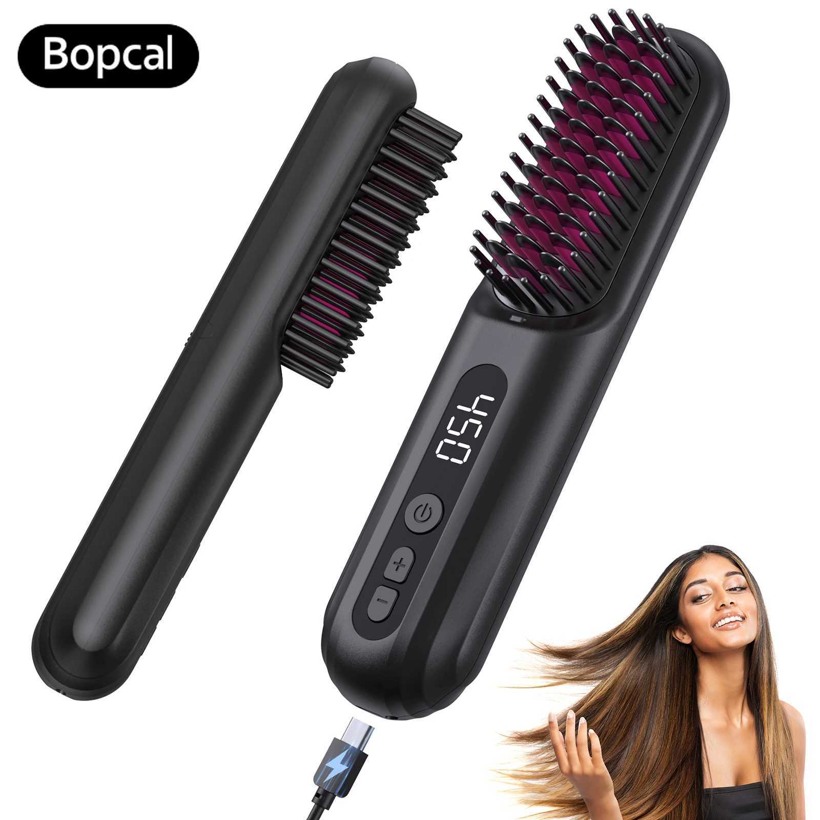 BOPCAL Cordless Hair Straightener Brush 10000mAh LED Display Negative Ions Hair Care Ceramic Electric Hot Heating Comb W250610