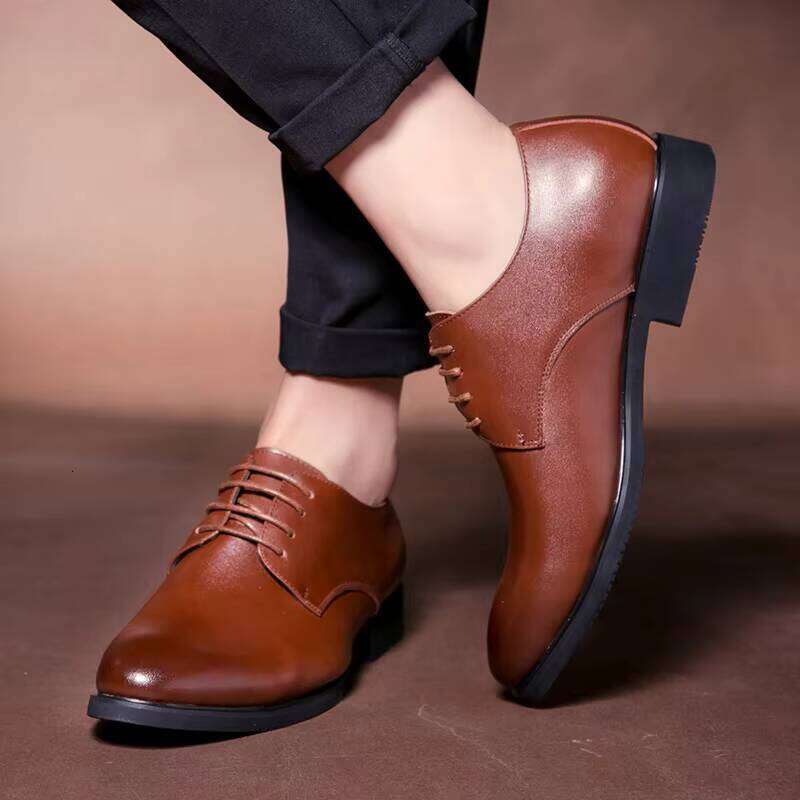 Wholesale High Quality Solid Color Genuine Leather Men Fashion Casual Dress Shoes