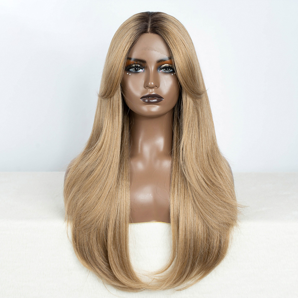 Rebecca fashion 13*4*1 lace wig Synthetic 26inch high temperature fiber Straight long hair for women Easy Wear