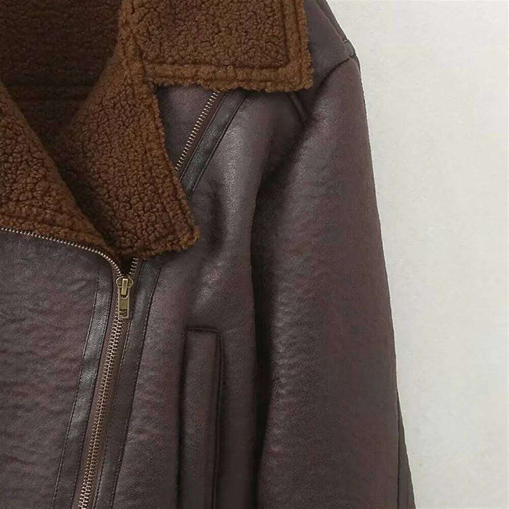 TRAF Autumn New Product Women's Fashion Casual Motorcycle Short Leather Jacket Long Sleeve Coat
