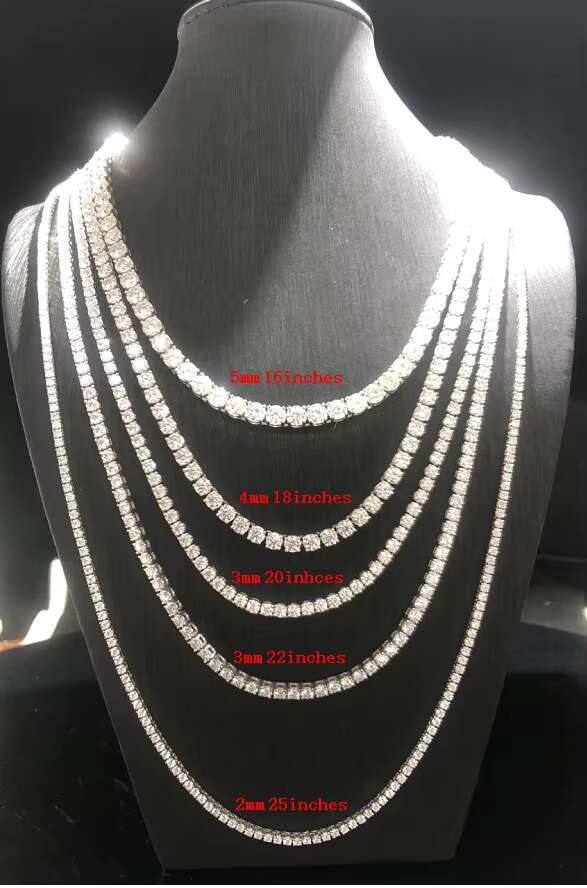 OACOCA Fine Jewelry 18k Gold Plated Moissanite Tennis Chain Necklace 2mm 3mm 4mm 5mm 6mm 925 Silver for Women and Men