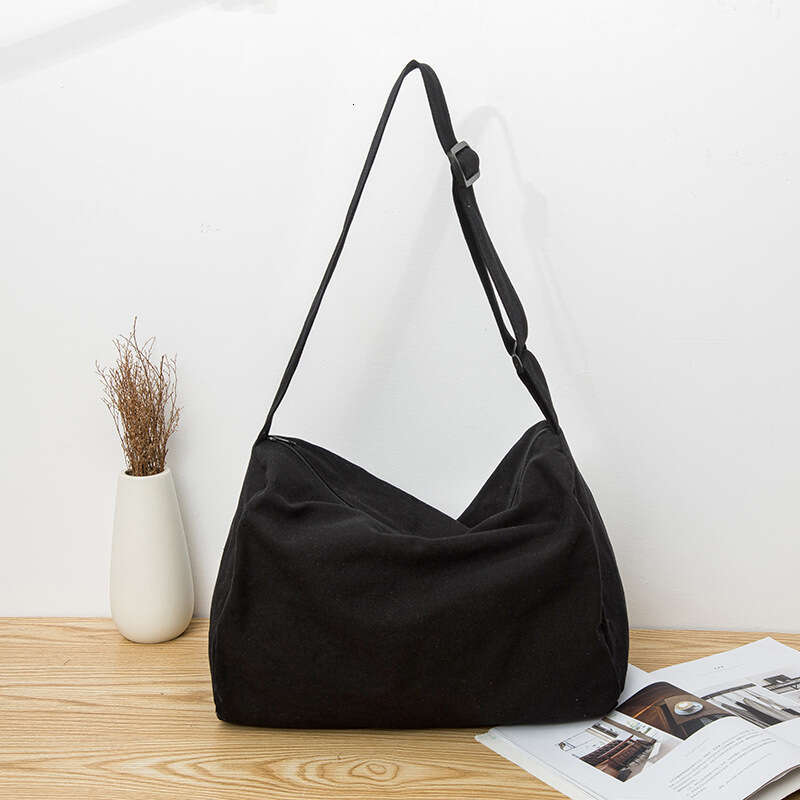 Korean Simple Student Canvas Versatile Mori Style Literary Single Shoulder Ins Casual Solid Color Zipper Crossbody Bag