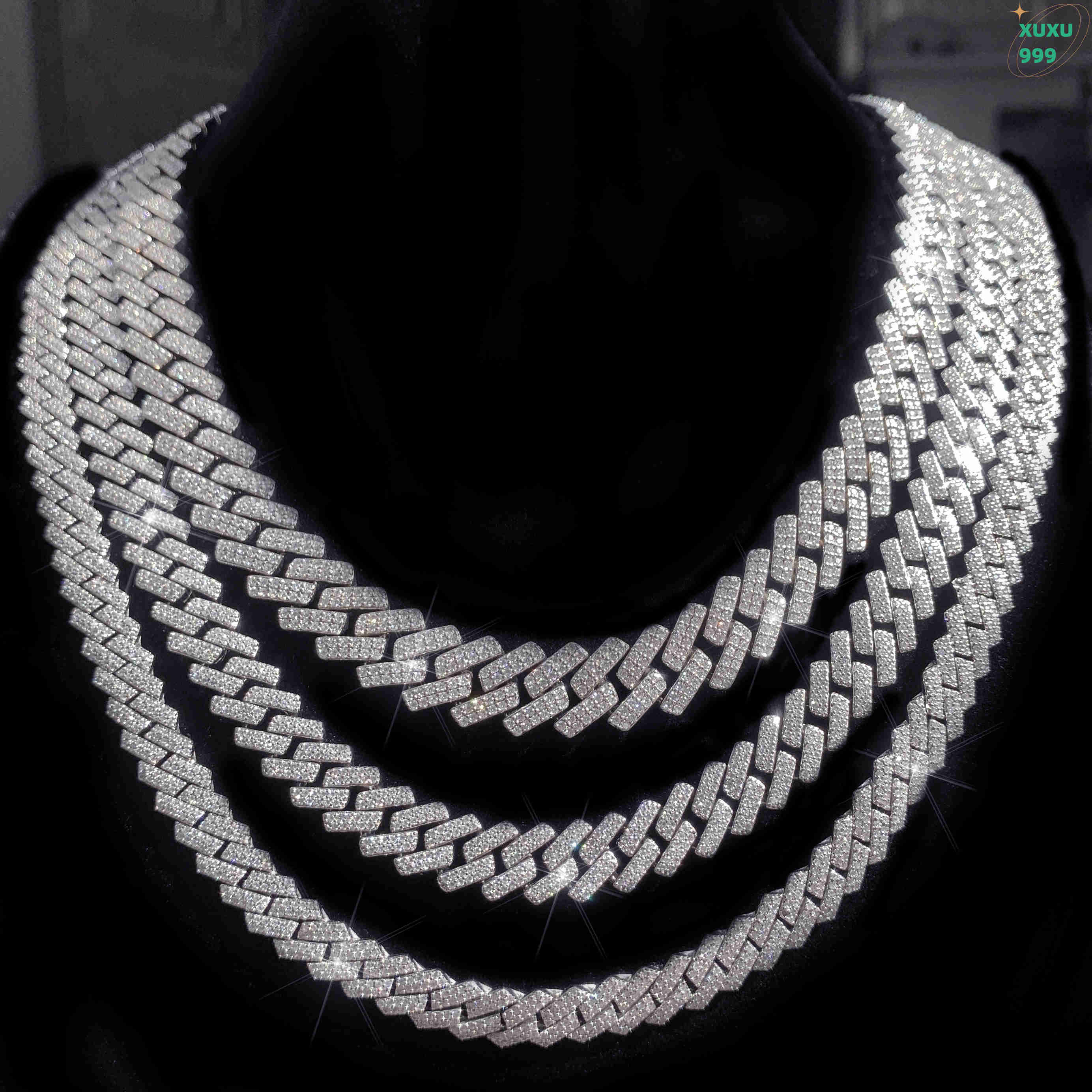 OACOCA 925 Sterling Silver Moissanite Jewelry Men Necklace 10mm 2 Rows Vvs Iced Out Moissanite Cuban Chains