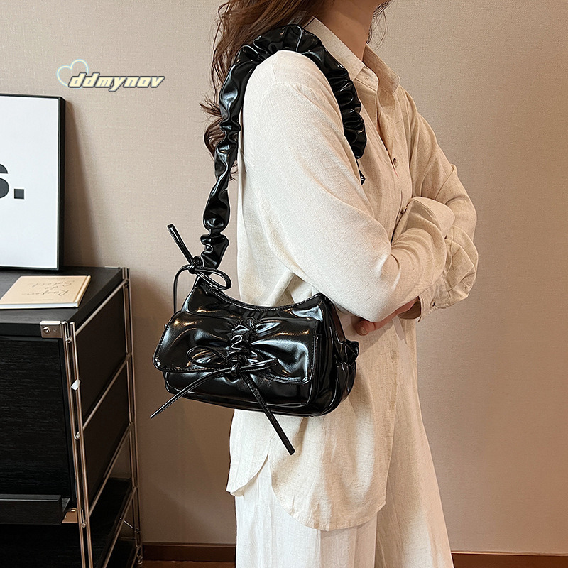 Ballet Style Sweet Bowknot Pleated Handbag Underarm for Women 2025 New Fashion Single Shoulder Crossbody Tote Bag ddmynov