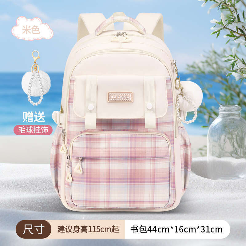 Designer Bag New Children S Plaid Elementary School Backpack Grades Ultra Light Double Shoulder Bag Oxford Cloth Large Capacity For Girls