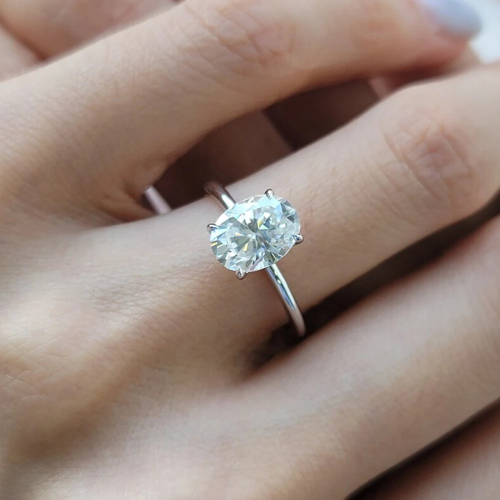 1/2/3/4 Oval Cut Solitaire Diamond Ring GRA Certified 925 Sterling Silver Party Wedding Bands Jewelry for Women 250610