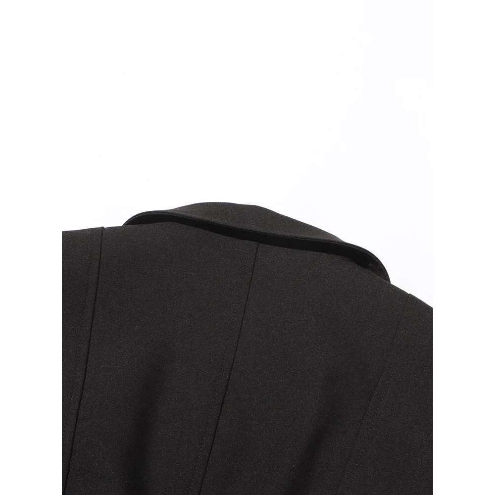 TWOTWINSTYLE Solid Hollow Out Coat For Women Lapel Long Sleeve Spliced Belt Chic Sexy Asymmetrical Jackets Female New