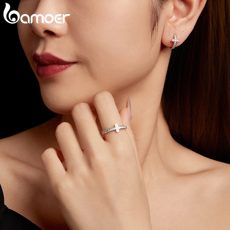 Bamoer 2025 Sparkling Gorgeous Handmade Full Round Cut Moissanite Diamond Gemstones Wedding Rings Pure 100% 925 Sterling Silver Party Eternity Women B