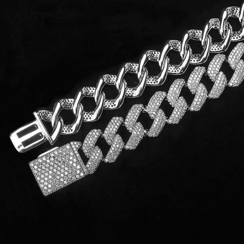 OACOCA Custom High Quality 925 Silver Cuban Link Chain 14mm Moissanite Hip Hop Jewelry Gold Plated Iced Out Cuban Man Necklace