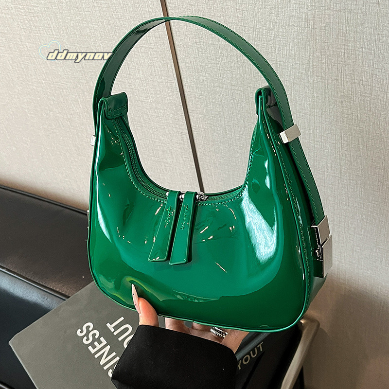 2025 Spring Summer New Korean Niche Design Handbag Patent Leather Shiny Women's Fashion Shoulder Underarm Bag ddmynov