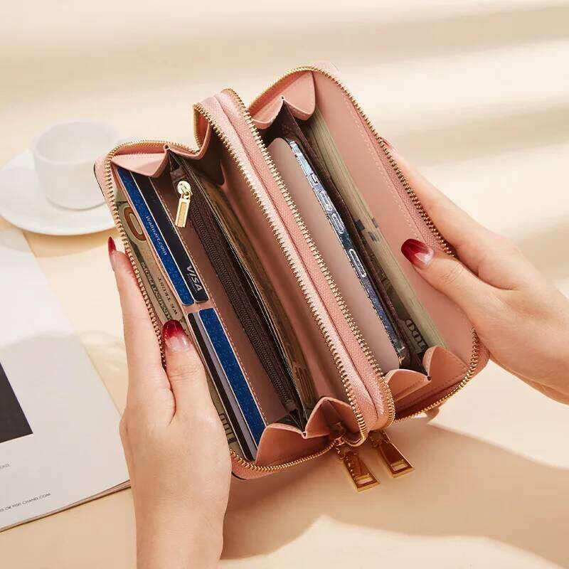 FOXER Spilt Leather Women's Long Wallet 2025 New Trendy Fashion Zipper Phone Bag Large Capacity Clutch Purse Gift For Mom,Lover