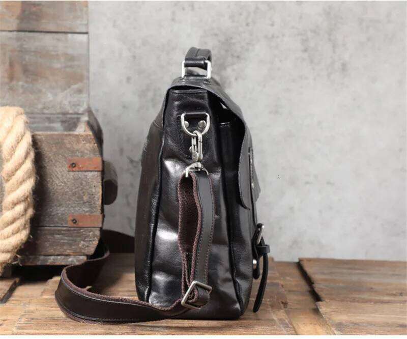 Fashion high-quality genuine leather men's briefcase business natural real cowhide handbag black laptop messenger bags