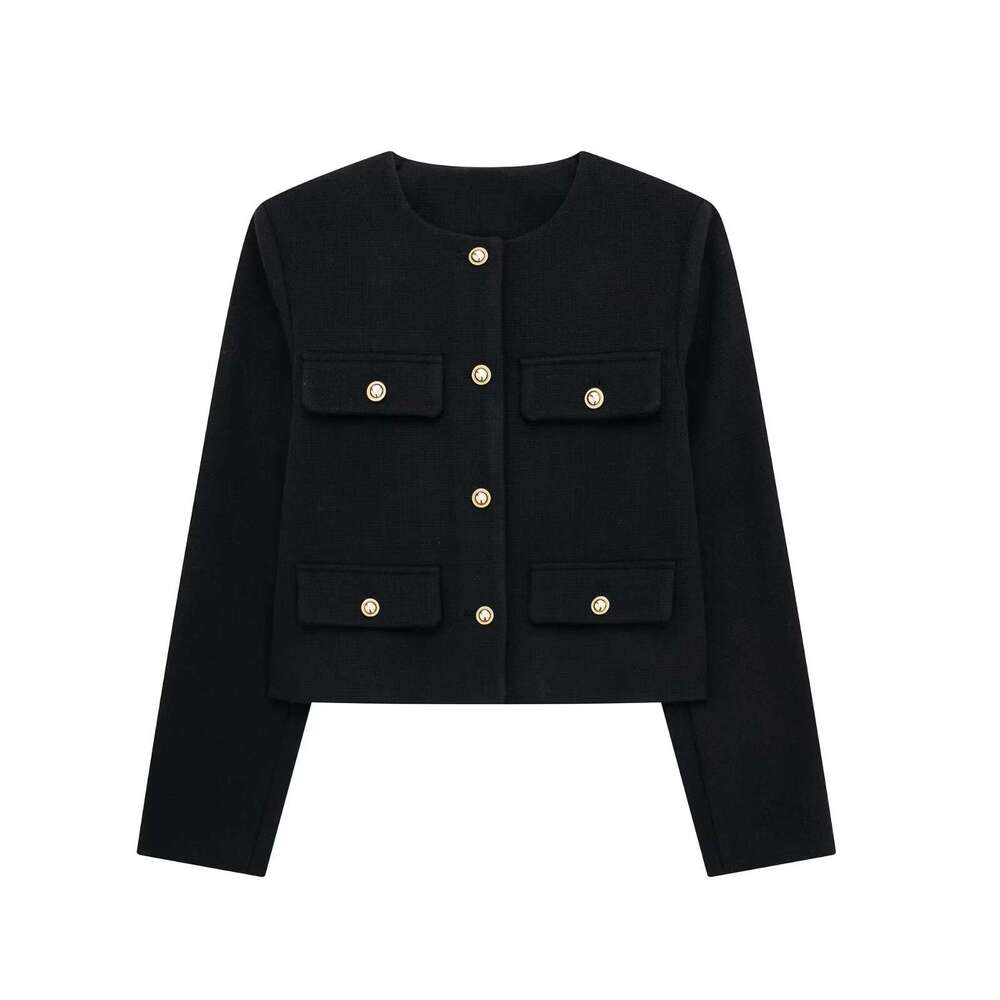 Autumn New Style Turn-Down Collar Decorated Round Neck Short Jacket3046278 B5