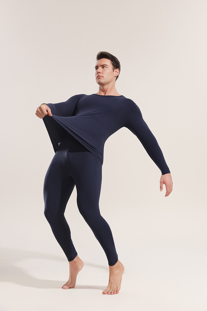 Autumn and winter men's thermal underwear double brushed skin-friendly fabric round neck, long sleeves, high elasticity and non-marking warm clot