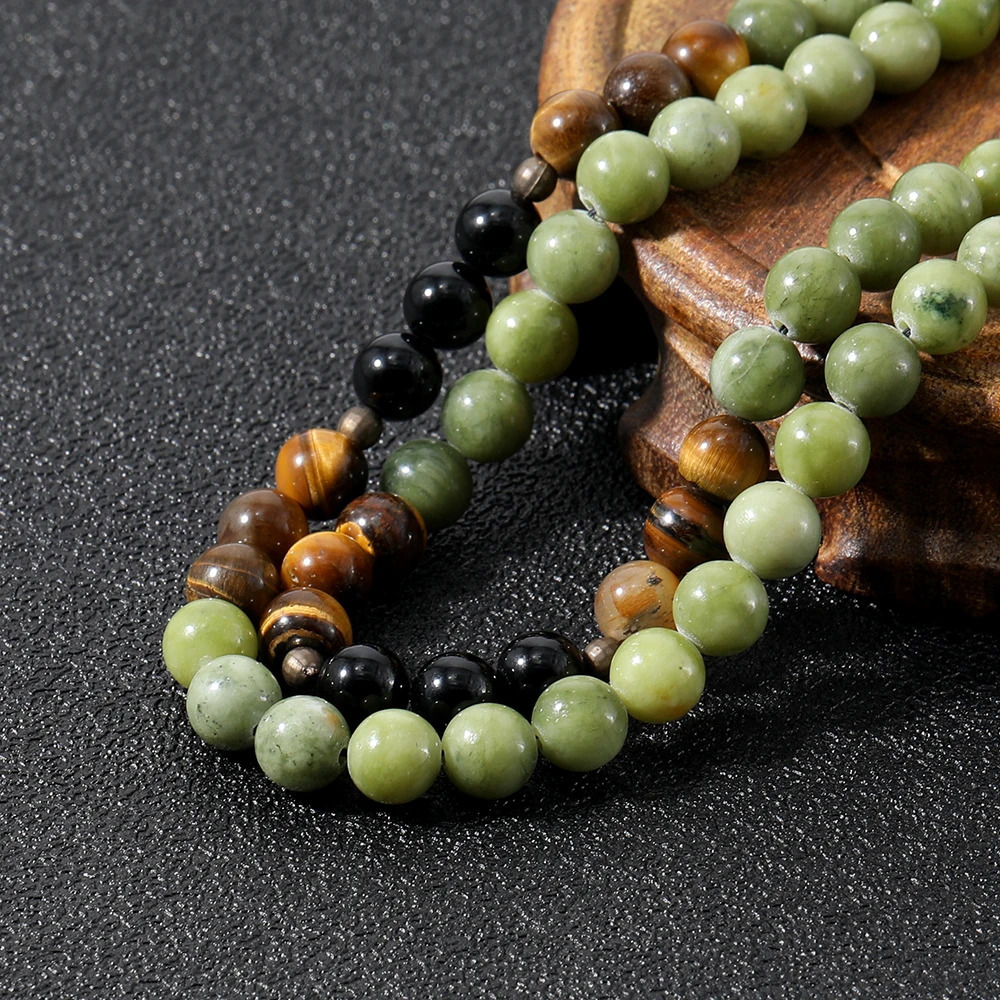 OAIITE 108 Mala Beaded Necklace 8MM Southernjade Black Onyx Japamala Blessing Meditation Buddha Head Tassel Long Chain Jewelry 250604