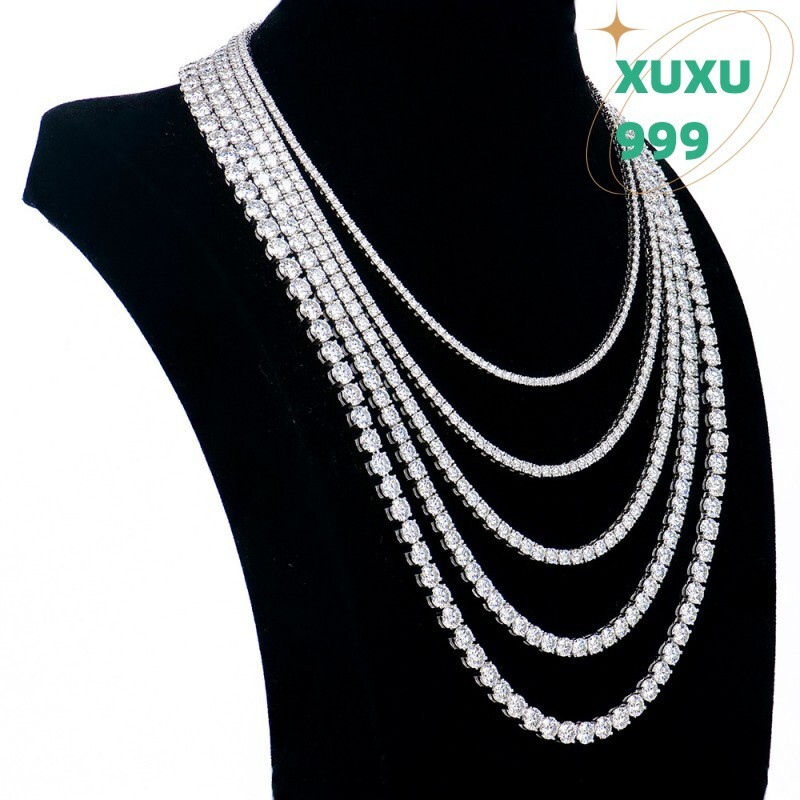 OACOCA 925 Sterling Silver Moissanite Tennis Necklaces Gifts 2.5-6.5mm D Color Round Cut Diamond Tennis Necklace