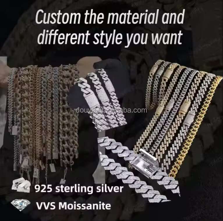 OACOCA Custom 15mm Baguette Iced Out 925 Silver Hiphop Men VVS Diamond Moissanite Cuban Link Chain Moissanite Cuban Necklace