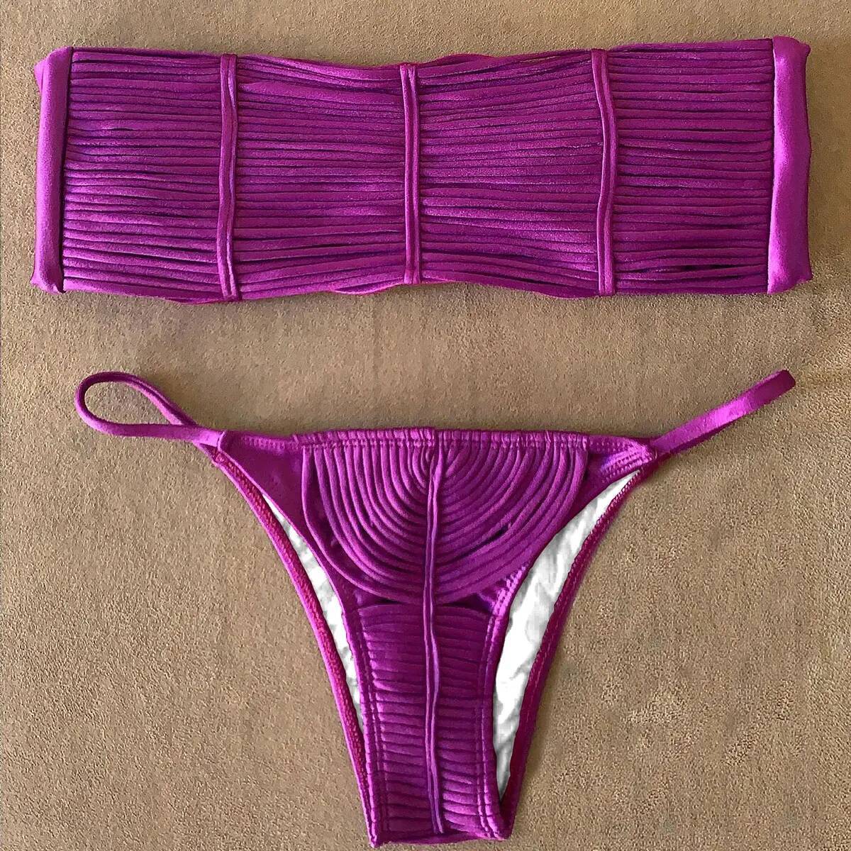Bandeau Biquini Sexy Women Swimsuit Female Swimwear Halter Bikinis Off Shoulder Swim Suit Crochet Bathingsuit Bodysuit Beachwear