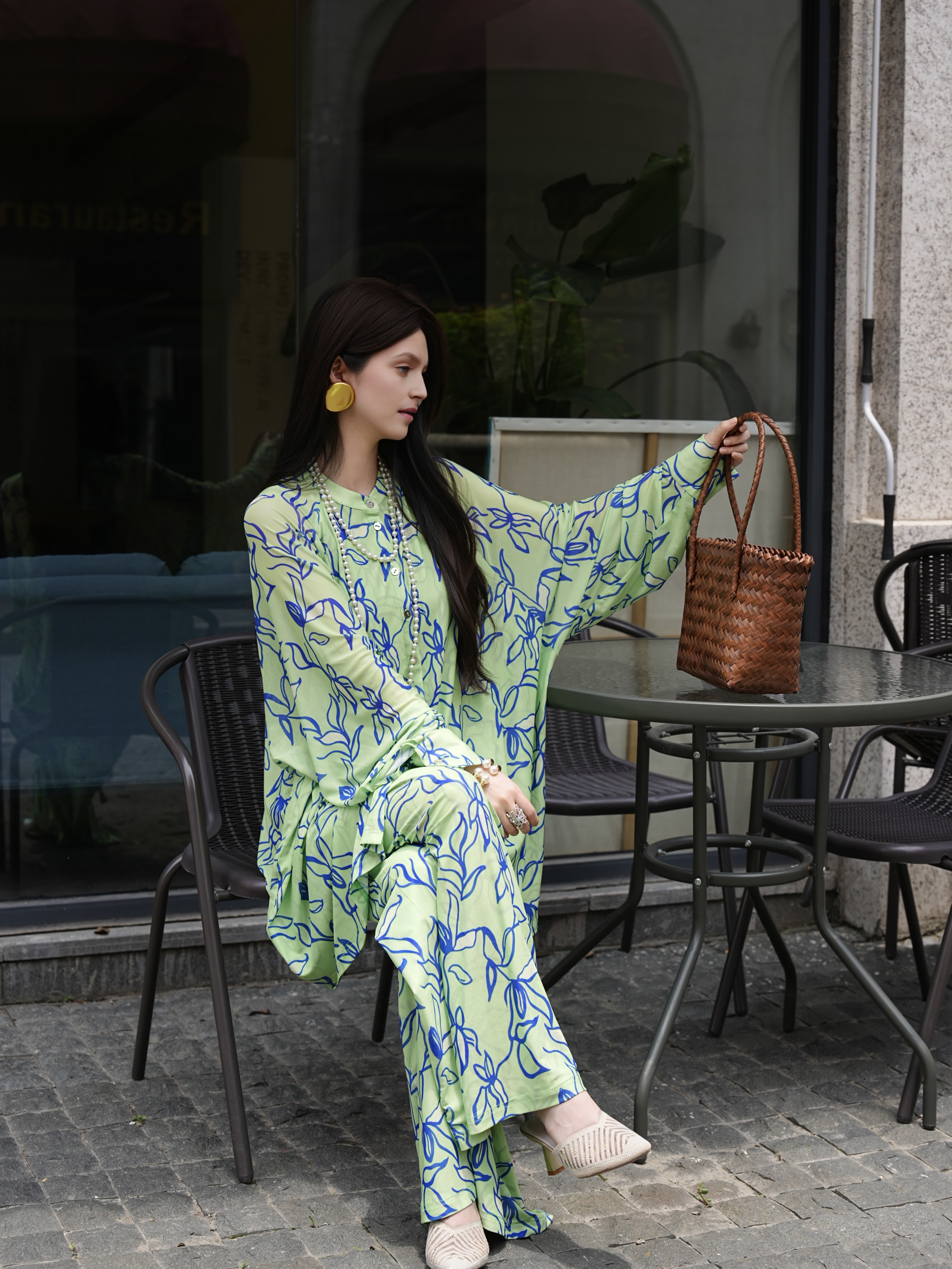 HZHJ new original designer style leaf suit pants appear white and thin, high-end and light luxury