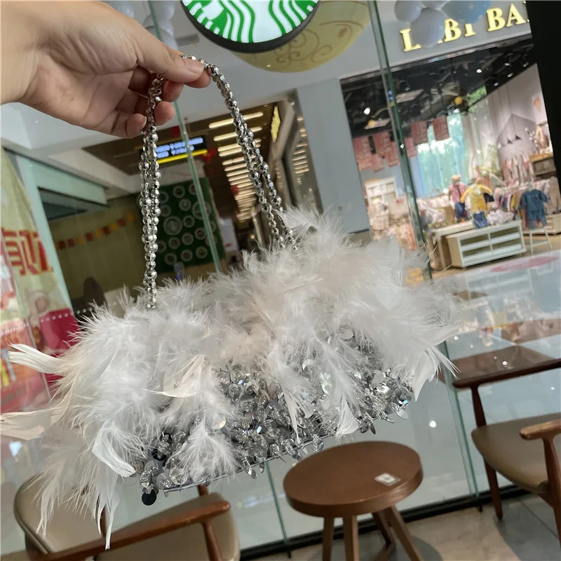 Women Purse And Handbag Fashion Feathers Chain Tote Bag Princess Clutch Bags 250606