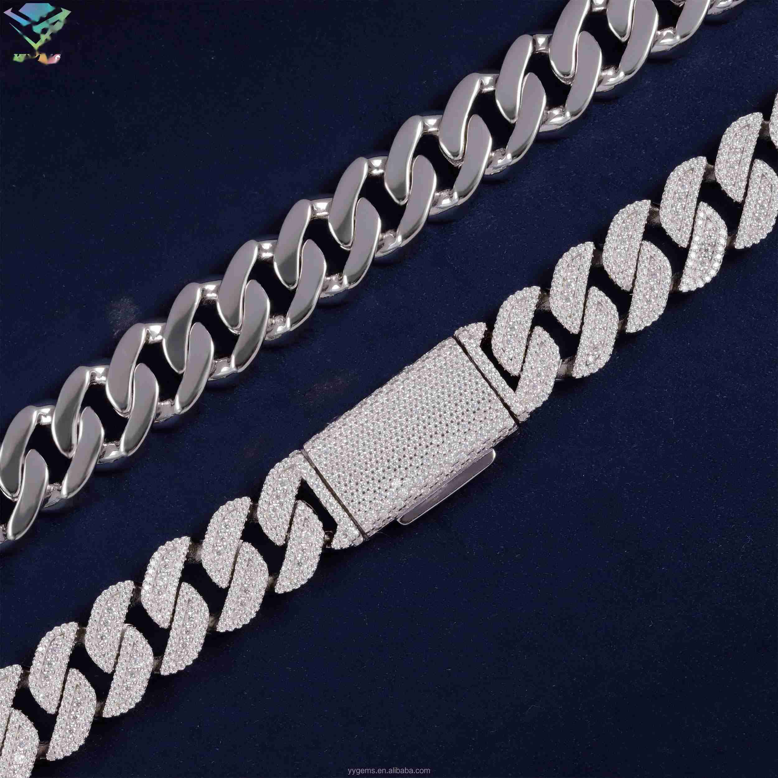 OACOCA 100% Pass Diamond Tester Moissanite Chain Necklace 13mm 15mm S925 Silver VVS Moissanite iced out Diamond Cuban link Chain
