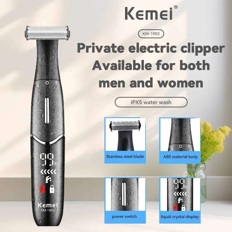 Kemei KM-1903 Unisex Private Trimmer Electric Shaver with LCD Display Full Body Hair Removal Device