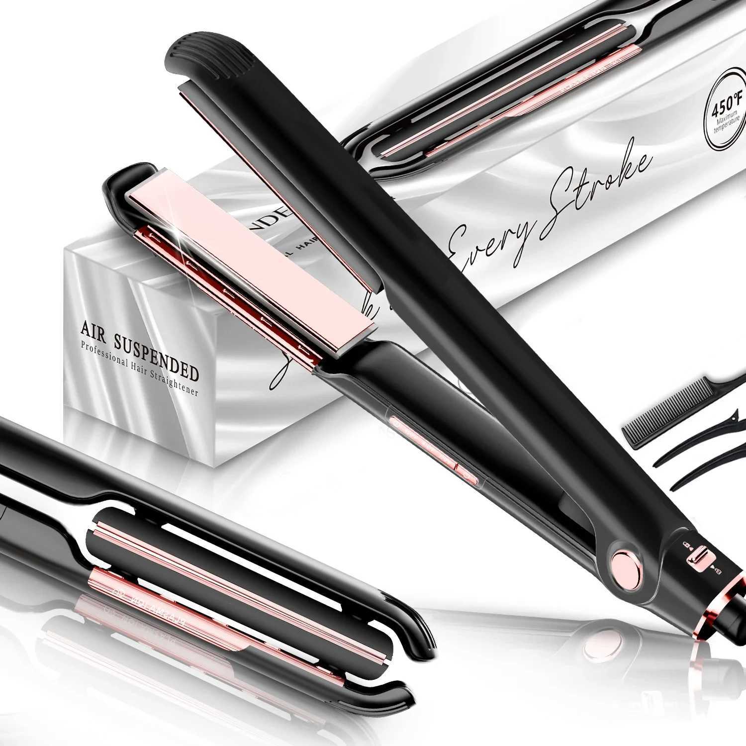 Hair Straightener Anti-scald Suspended Floating Plate Plasma 450F Hair Flat Iron Smooth Frizz Salon Styling Tools Dual Voltage W250610