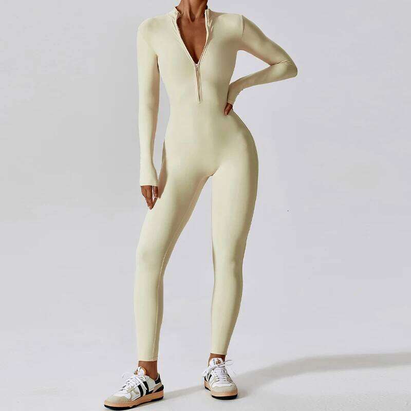 Zipper Long Sleeve Gym Sportswear Yoga Boilersuit Women Sports Jumpsuit Fiess Rompers Stretch Workout Bodysuits