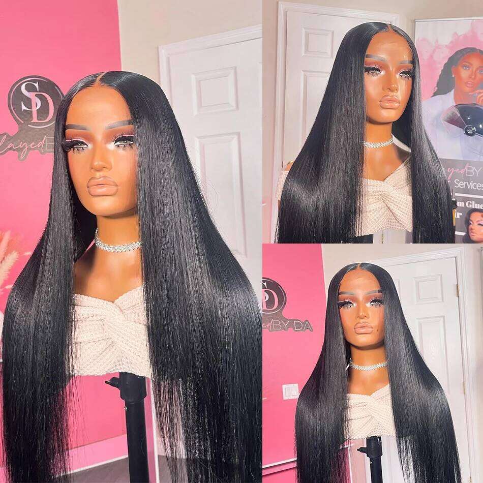 Ready To Wear 5x5 Glueless 200% Vieamese Bone Straight Lace Frontal Wigs Raw Virgin 100% Human Hair Wig 32 36Inch