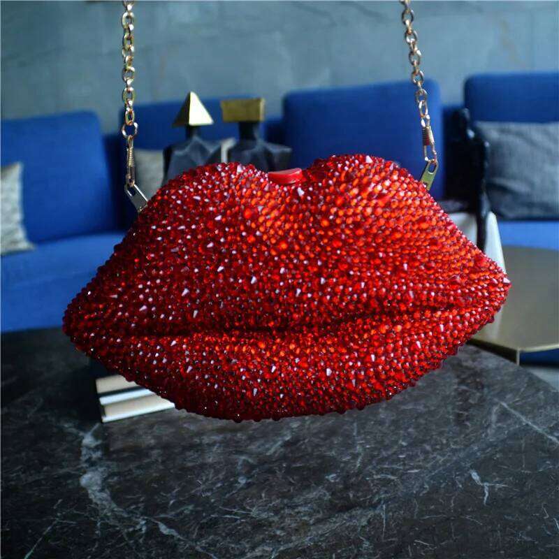 Evening Shape Purse Ladies Acrylic Chain Shoulder Women Red Lips Clutch Bag High Quality