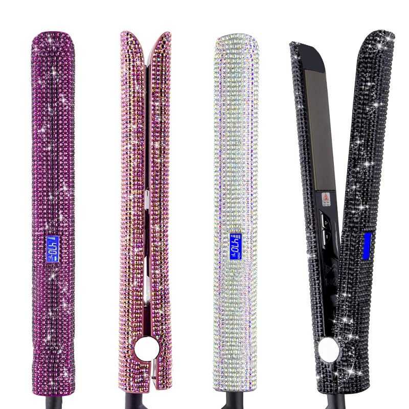 Hair Straightener Curler Bling Diamond Flat Iron Rhinestone Straightening Irons Professional High Heat 470 Salon Styling Tools W250610