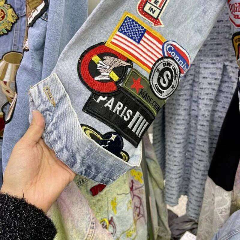 Men's Cartoon Anime Embroidery Patches Denim Jacket Women Streetwear Fashion Trend Loose Jean Jackets Coat Outerwear