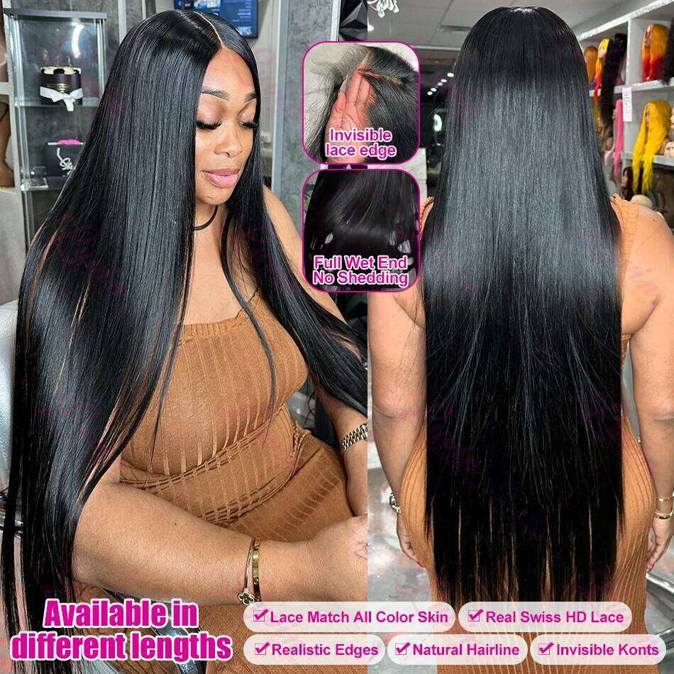 Bone Straight 30 40 Inch Front Wigs Human Hair Brazilian 220 Density 13x4 13x6 HD Lace Frontal 5x5 Glueless Wig For Women