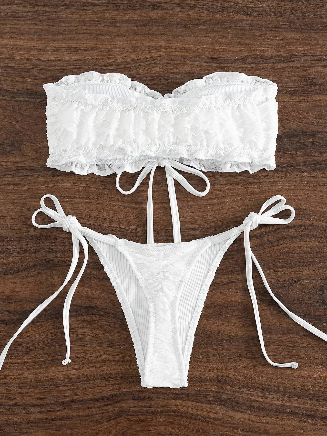 2025 summer solid color women's swimsuit pit strip european and american sexy split bandeau bikini