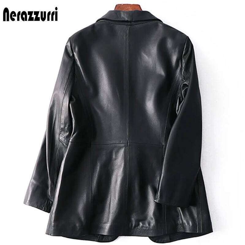 Nerazzurri Spring Autumn Black Blazer Women Single Button Slim Fit Designer Womens Leather Jackets And Coats 5Xl 6Xl 7Xl