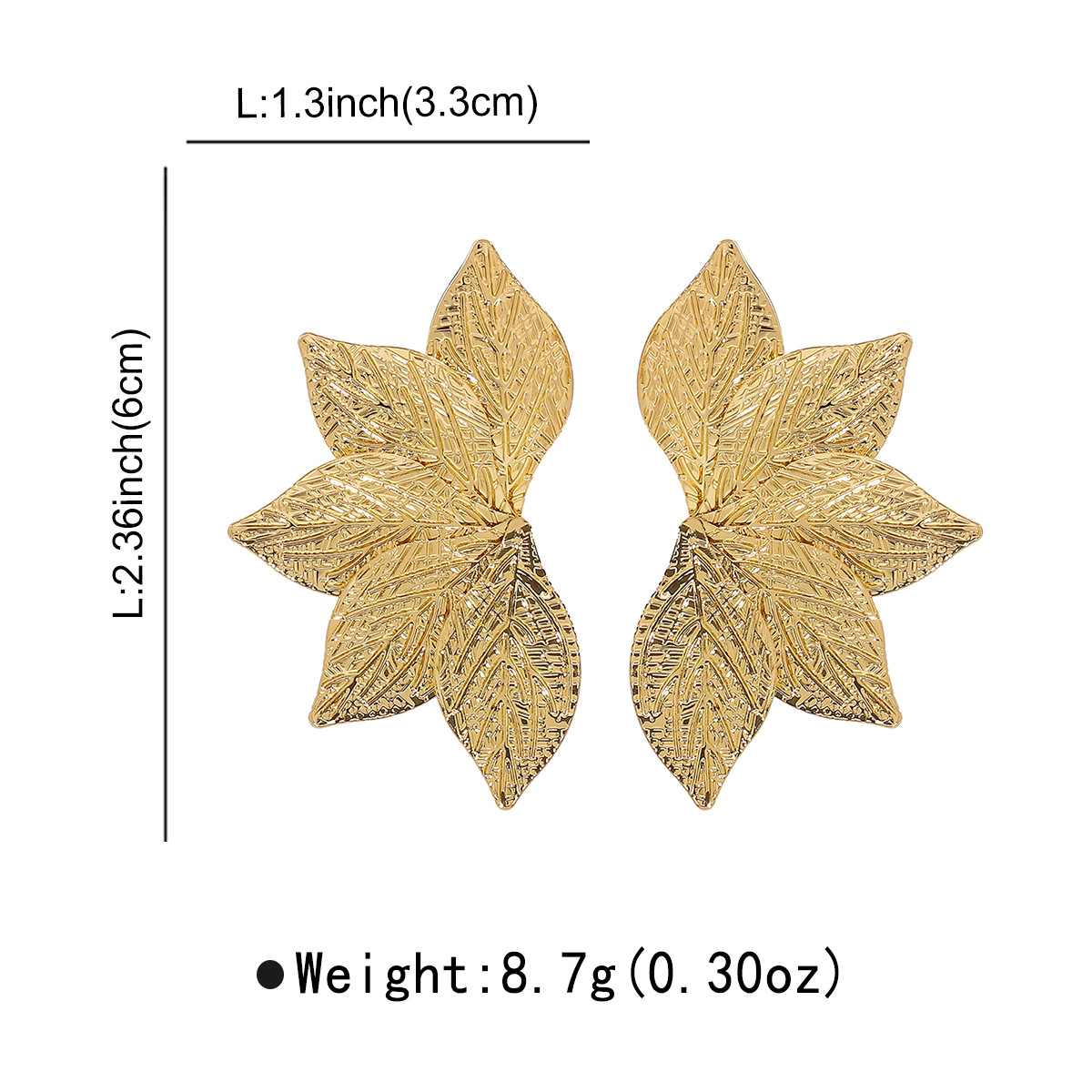 European American Geometric Leaf Textured Earrings Bold Vintage Heavy Metal Style Statement Studs for Women