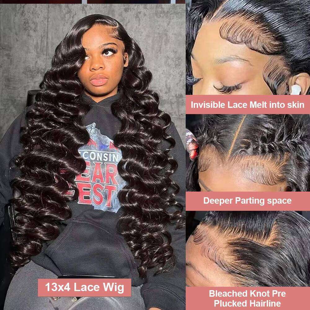 40Inch Loose Deep 13x4 13x6 360 Human Hair 250 Density Brazilian Water Curly Nature Wave HD Lace Frontal Wig Preplucked