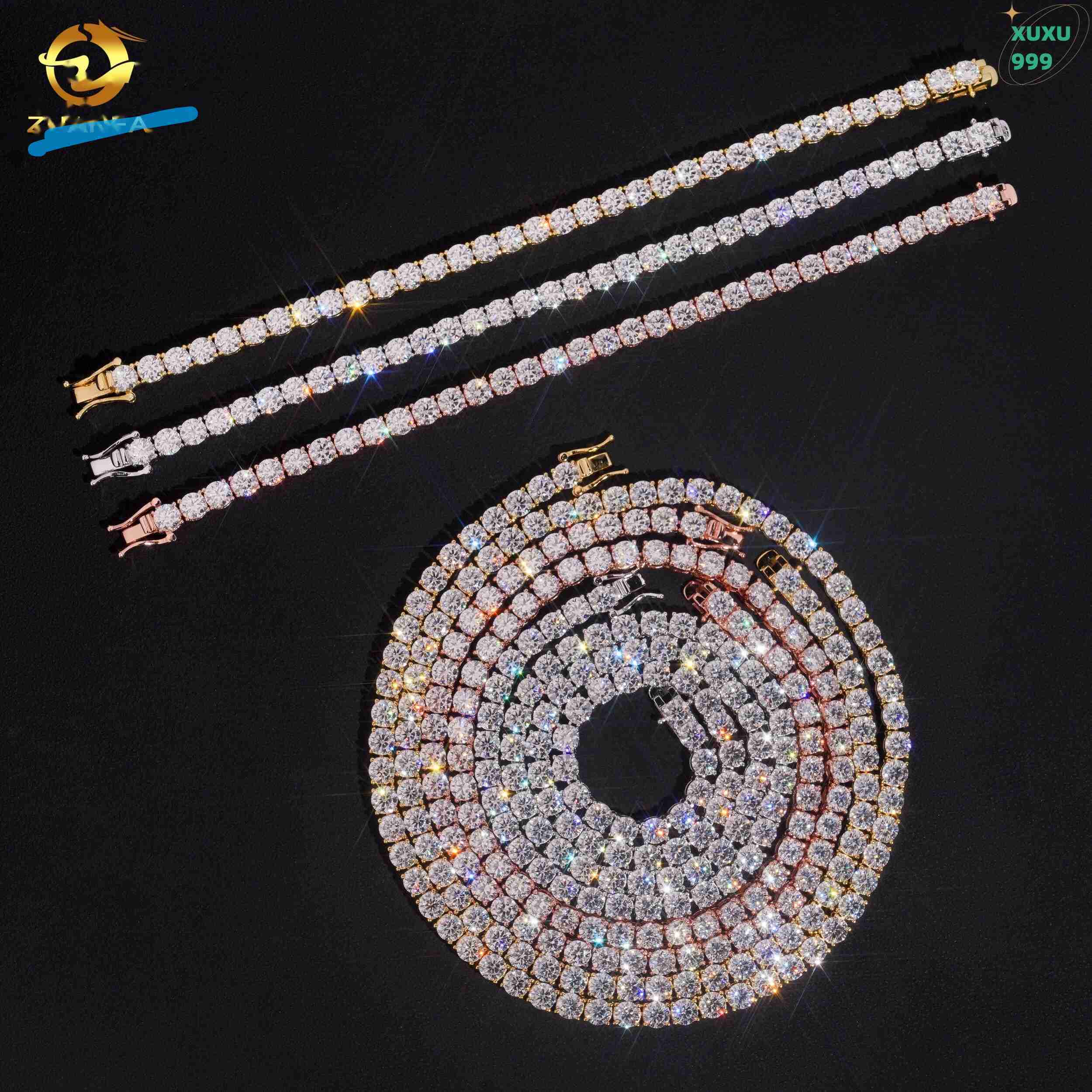 OACOCA Hip Hop Tennis Chain Jewelry 2MM 3MM 4MM 5MM 6.5MM D-Vvs Moissanite Diamond Moissanite Necklace