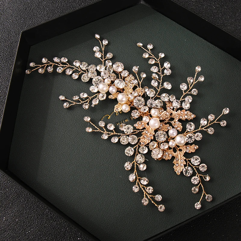 Wedding Hair Accessories Bridal Hair Comb Silver Color Rhinestone Leaf Hair Comb Jewelry Pearl Bride Hair Ornaments Headpiece 250610
