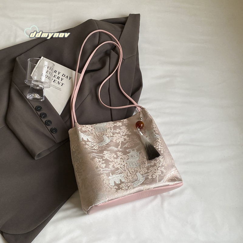Chinese Style National Trend for Women 2024 New Silk Jacquard Handbag Fashion Simple Shoulder Underarm Bag ddmynov