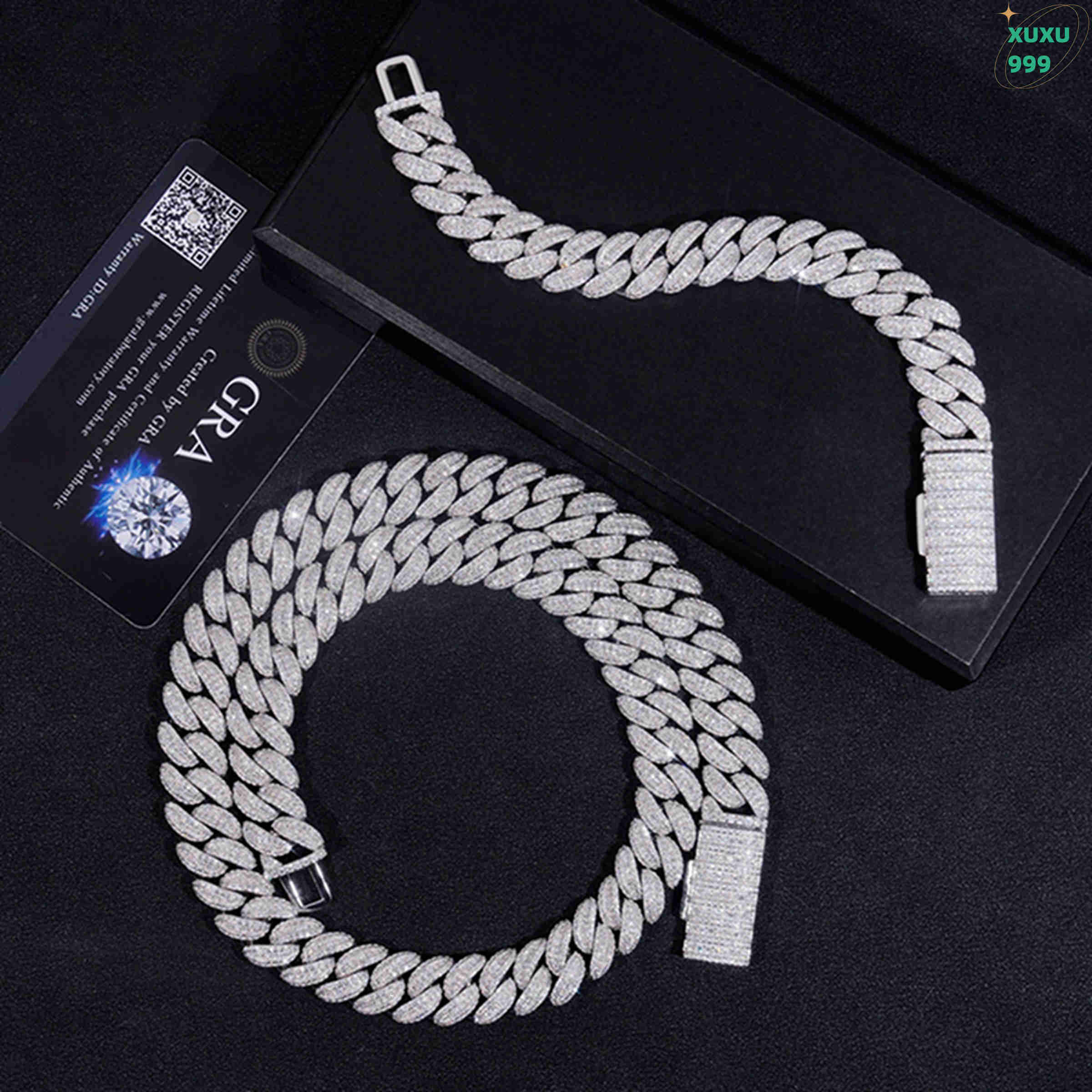 OACOCA Hot Sale 925 Sterling Silver Iced Out Necklace 13mm Rapper Style Hip Hop Prong Moissanite Cuban Link Chain