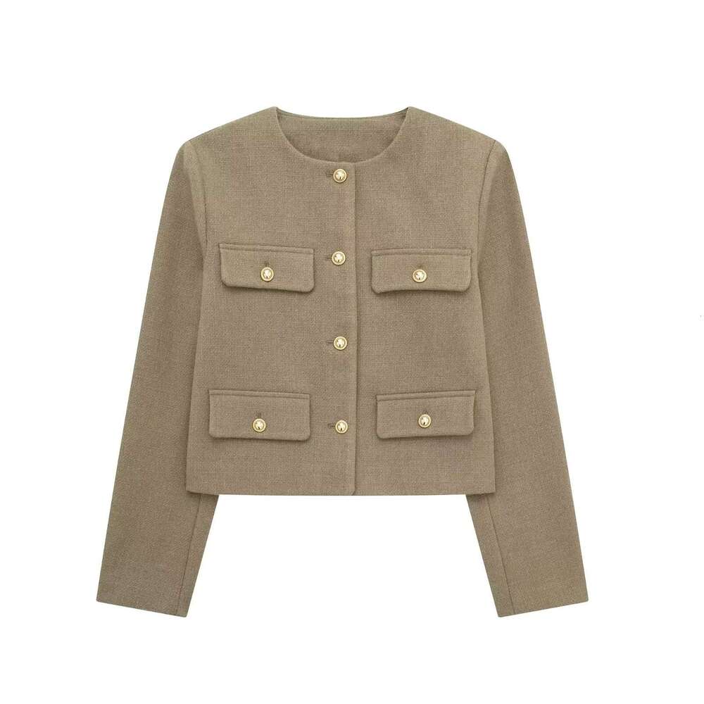 Autumn New Style Turn-Down Collar Decorated Round Neck Short Jacket3046278 B5