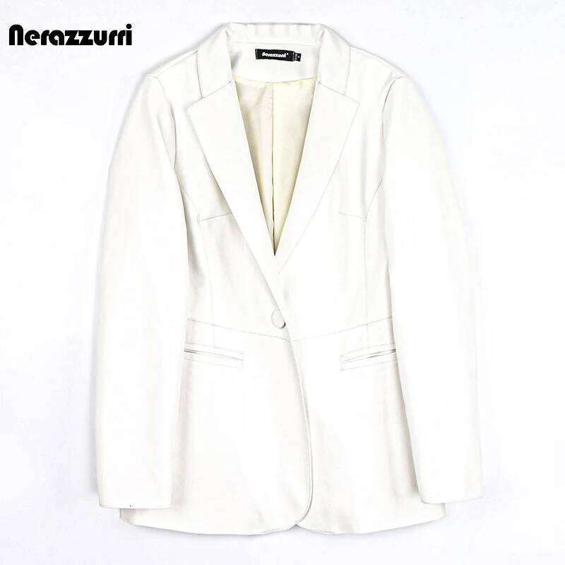 Nerazzurri Spring Autumn Black Blazer Women Single Button Slim Fit Designer Womens Leather Jackets And Coats 5Xl 6Xl 7Xl